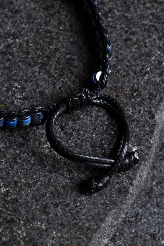 Sertifikalı Lapis Lazuli Özel Tasarım Deri Doğal Taş Makrome Bileklik (SK:398) - 3