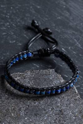 Sertifikalı Lapis Lazuli Özel Tasarım Deri Doğal Taş Makrome Bileklik (SK:398) - 2