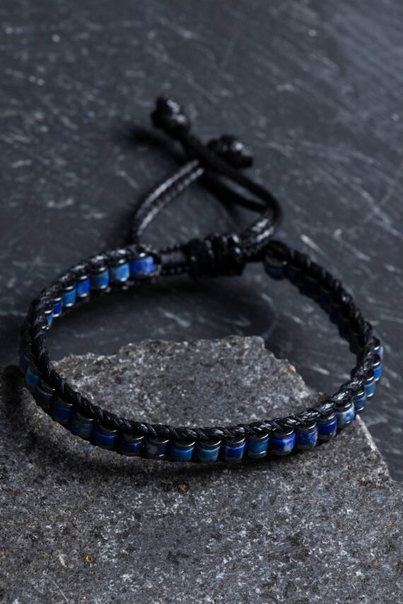 Sertifikalı Lapis Lazuli Özel Tasarım Deri Doğal Taş Makrome Bileklik (SK:398) - 2