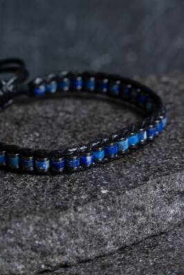 Sertifikalı Lapis Lazuli Özel Tasarım Deri Doğal Taş Makrome Bileklik (SK:398) - 3