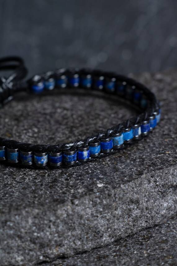 Sertifikalı Lapis Lazuli Özel Tasarım Deri Doğal Taş Makrome Bileklik (SK:398) - 3
