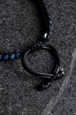 Sertifikalı Lapis Lazuli Özel Tasarım Deri Doğal Taş Makrome Bileklik (SK:398) - 4