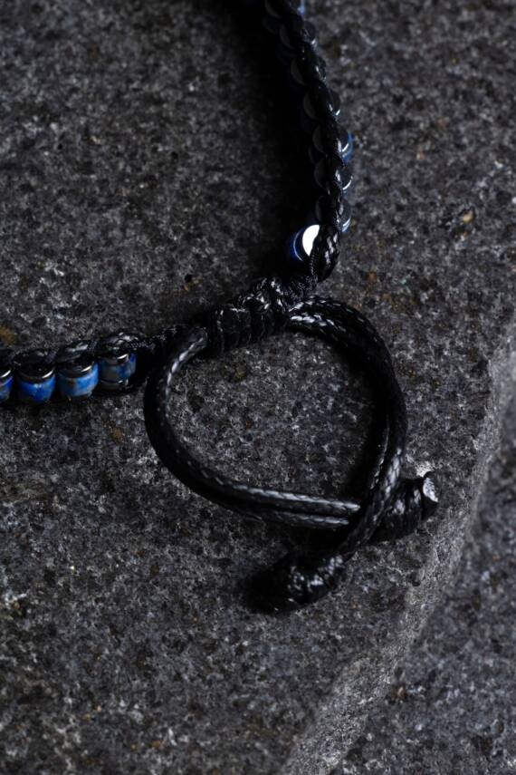 Sertifikalı Lapis Lazuli Özel Tasarım Deri Doğal Taş Makrome Bileklik (SK:398) - 4