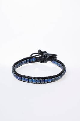 Sertifikalı Lapis Lazuli Özel Tasarım Deri Doğal Taş Makrome Bileklik (SK:398) - 5