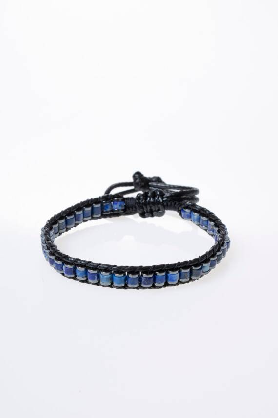 Sertifikalı Lapis Lazuli Özel Tasarım Deri Doğal Taş Makrome Bileklik (SK:398) - 5