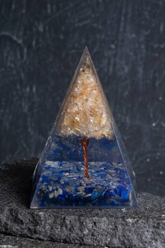 Sertifikalı Lapis Lazuli & Sitrin Ağaçlı Piramit - 1