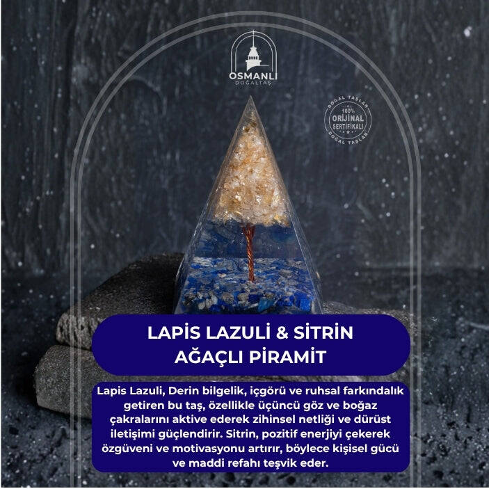 Sertifikalı Lapis Lazuli & Sitrin Ağaçlı Piramit - 2