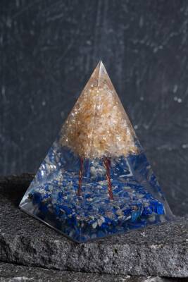 Sertifikalı Lapis Lazuli & Sitrin Ağaçlı Piramit - 4