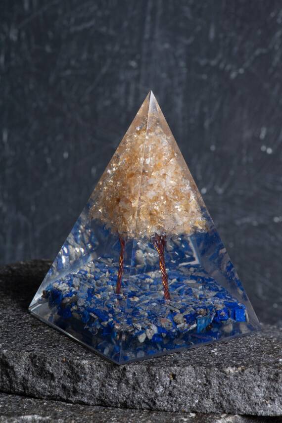 Sertifikalı Lapis Lazuli & Sitrin Ağaçlı Piramit - 4