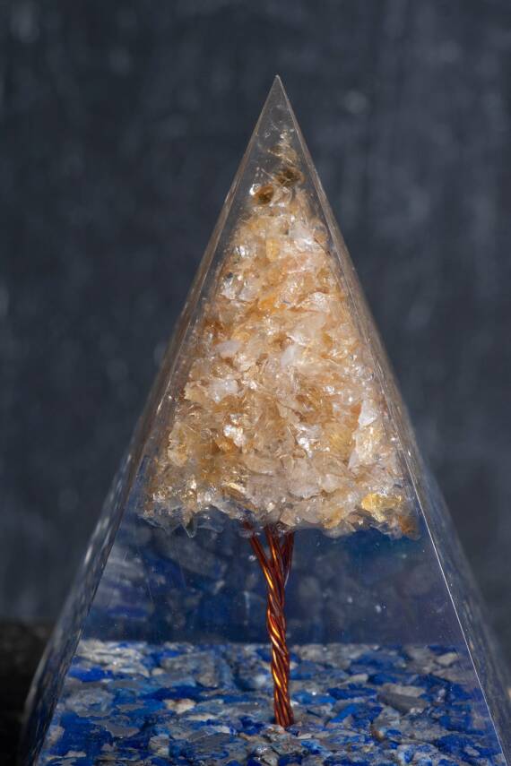 Sertifikalı Lapis Lazuli & Sitrin Ağaçlı Piramit - 5