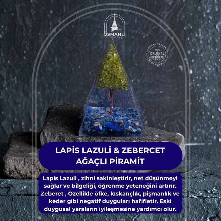 Sertifikalı Lapis Lazuli & Zebercet Ağaçlı Piramit - 2