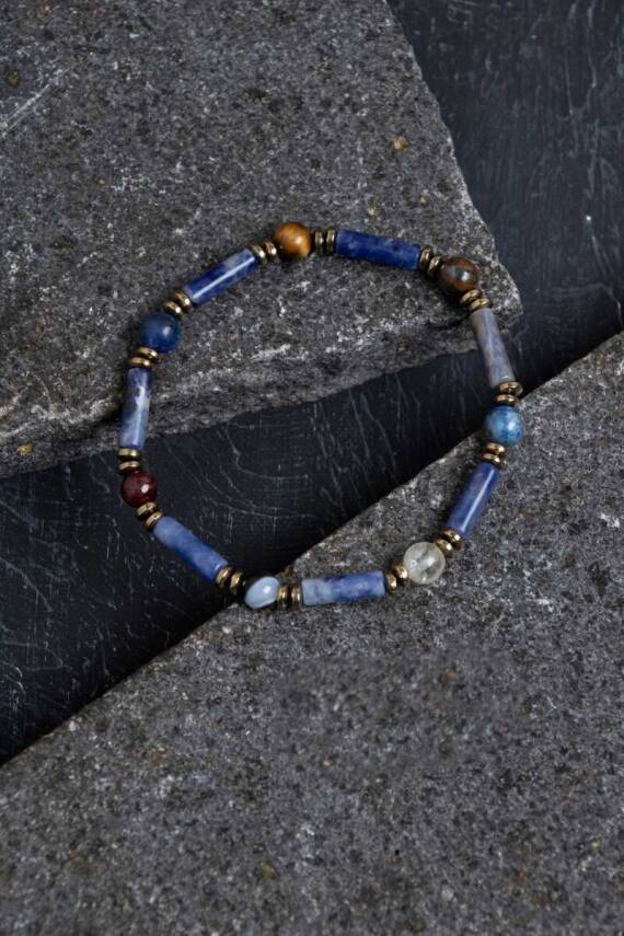 Sertifikalı Lapis, Sodalit ve Bronzit Aslan Burcu Bileklik - 1