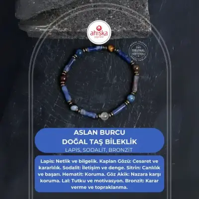Sertifikalı Lapis, Sodalit ve Bronzit Aslan Burcu Bileklik - Doğal Taş (1)