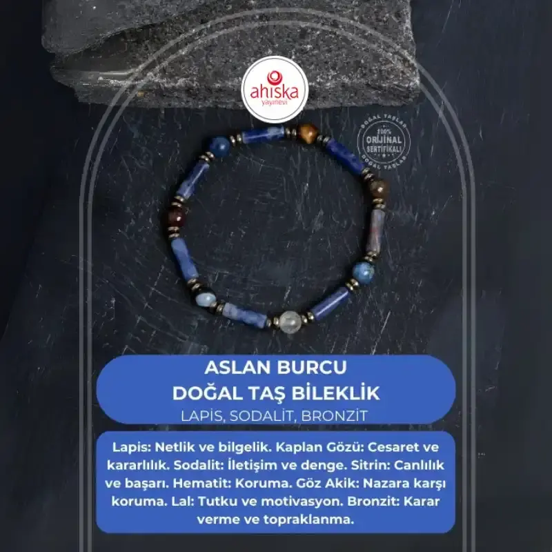 Sertifikalı Lapis, Sodalit ve Bronzit Aslan Burcu Bileklik - 2