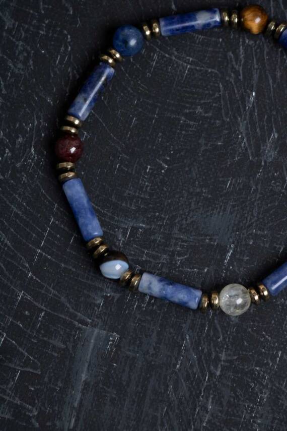 Sertifikalı Lapis, Sodalit ve Bronzit Aslan Burcu Bileklik - 4