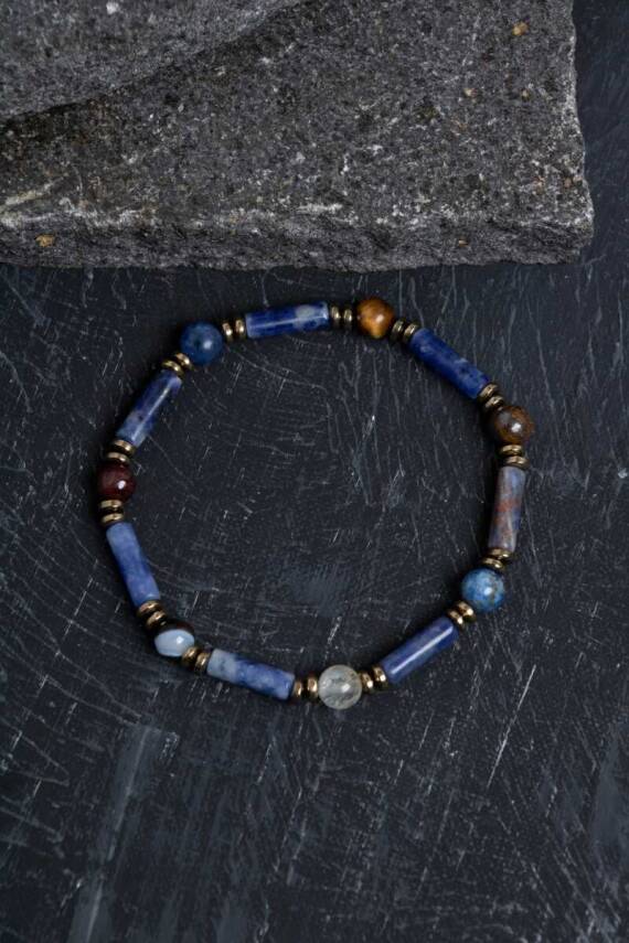 Sertifikalı Lapis, Sodalit ve Bronzit Aslan Burcu Bileklik - 5