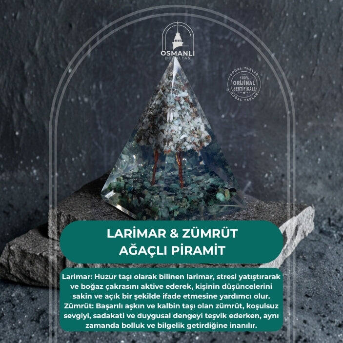 Sertifikalı Larimar & Zümrüt Ağaçlı Piramit - 2
