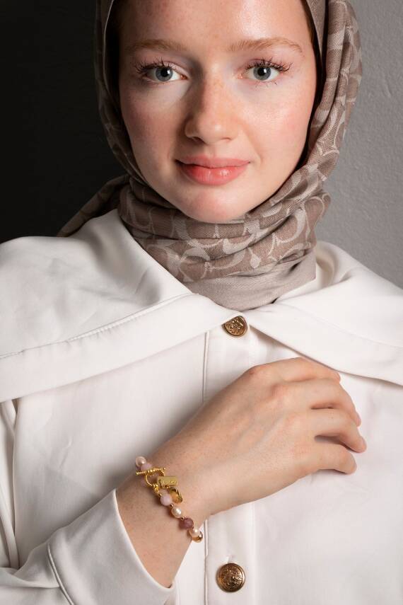 Sertifikalı Mai Bileklik-Barok İnci, Sitrin, Pembe Kuvars, Çilek Kuvars Gümüş Charm ve Aparatlı Doğal Taş Bileklik (SK:074) - 1