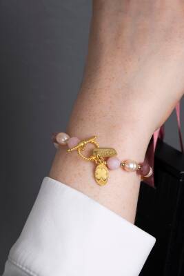 Sertifikalı Mai Bileklik-Barok İnci, Sitrin, Pembe Kuvars, Çilek Kuvars Gümüş Charm ve Aparatlı Doğal Taş Bileklik (SK:074) - 3