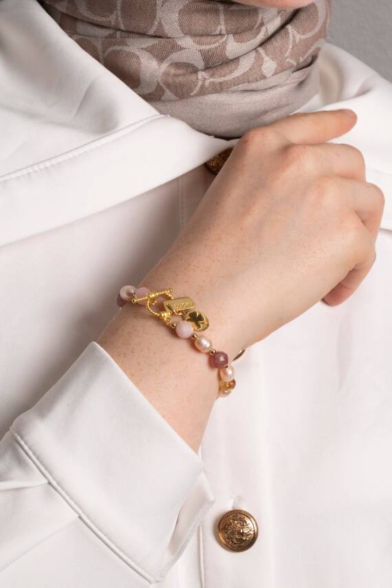 Sertifikalı Mai Bileklik-Barok İnci, Sitrin, Pembe Kuvars, Çilek Kuvars Gümüş Charm ve Aparatlı Doğal Taş Bileklik (SK:074) - 6