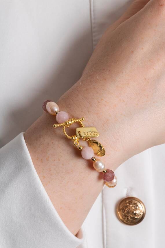 Sertifikalı Mai Bileklik-Barok İnci, Sitrin, Pembe Kuvars, Çilek Kuvars Gümüş Charm ve Aparatlı Doğal Taş Bileklik (SK:074) - 8