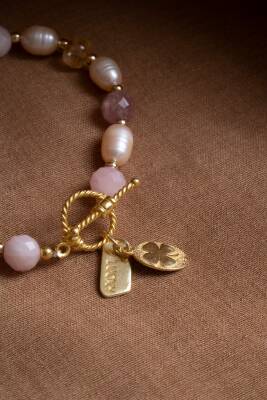 Sertifikalı Mai Bileklik-Barok İnci, Sitrin, Pembe Kuvars, Çilek Kuvars Gümüş Charm ve Aparatlı Doğal Taş Bileklik (SK:074) - 10