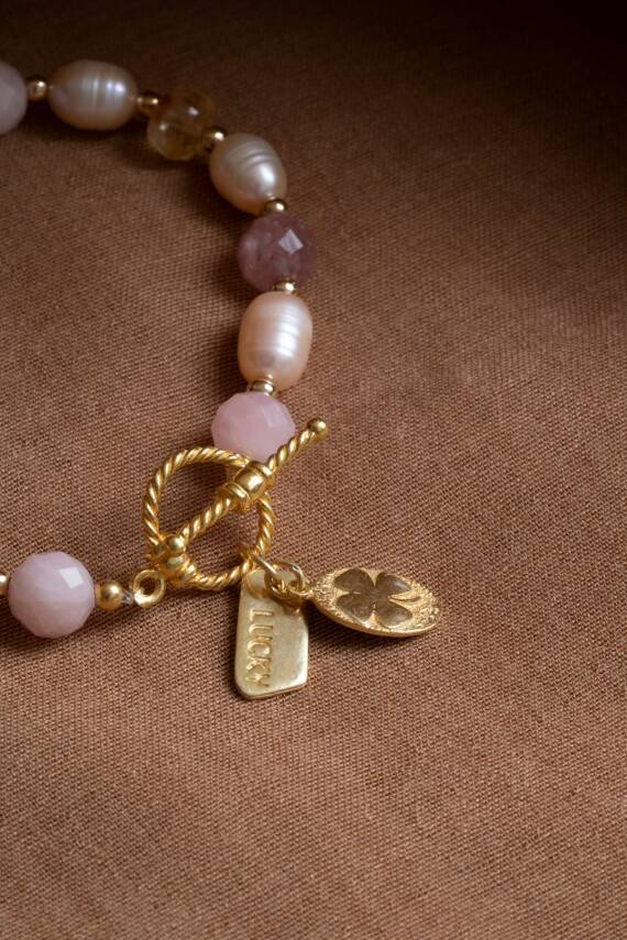 Sertifikalı Mai Bileklik-Barok İnci, Sitrin, Pembe Kuvars, Çilek Kuvars Gümüş Charm ve Aparatlı Doğal Taş Bileklik (SK:074) - 10