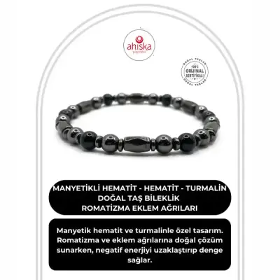 Sertifikalı Manyetikli Hematit - Hematit - Turmalin Doğal Taş Bileklik Romatizma Eklem Ağrıları - 1