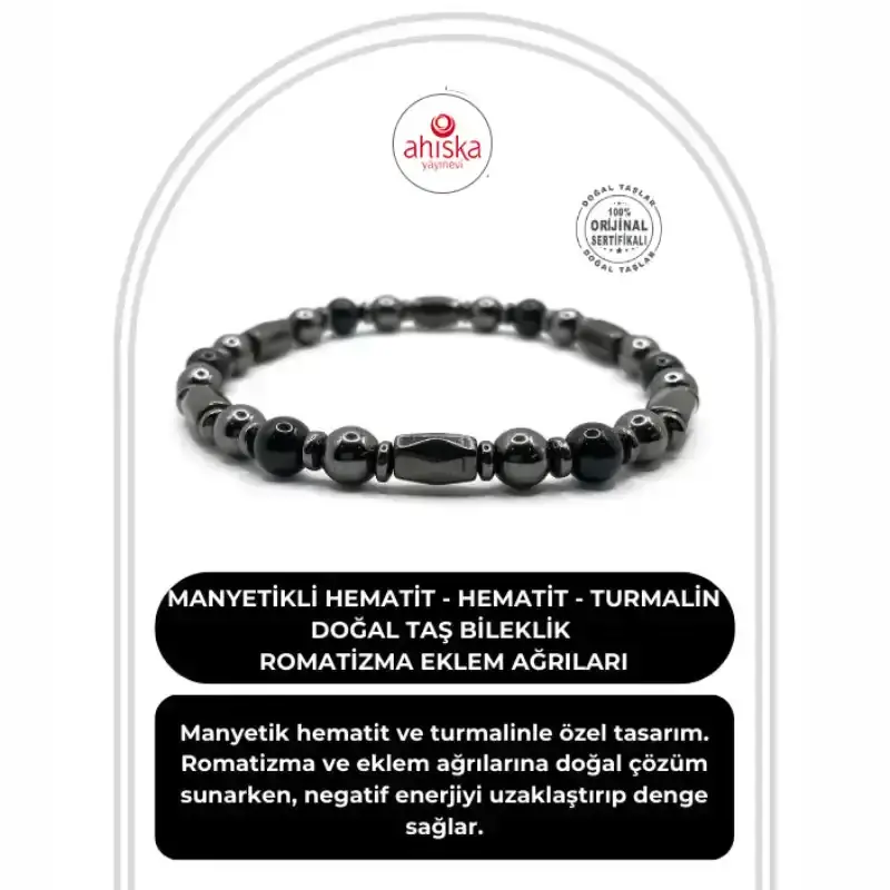 Sertifikalı Manyetikli Hematit - Hematit - Turmalin Doğal Taş Bileklik Romatizma Eklem Ağrıları - 1