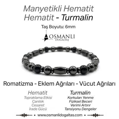 Sertifikalı Manyetikli Hematit - Hematit - Turmalin Doğal Taş Bileklik Romatizma Eklem Ağrıları - Osmanlı Doğaltaş