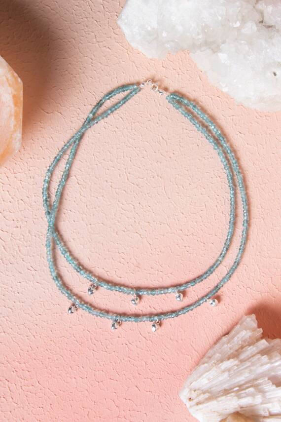 Sertifikalı Mavi Apatit, Kalp Detaylı Gümüş Kapama Doğal Taş Kolye (SK:027) - 1