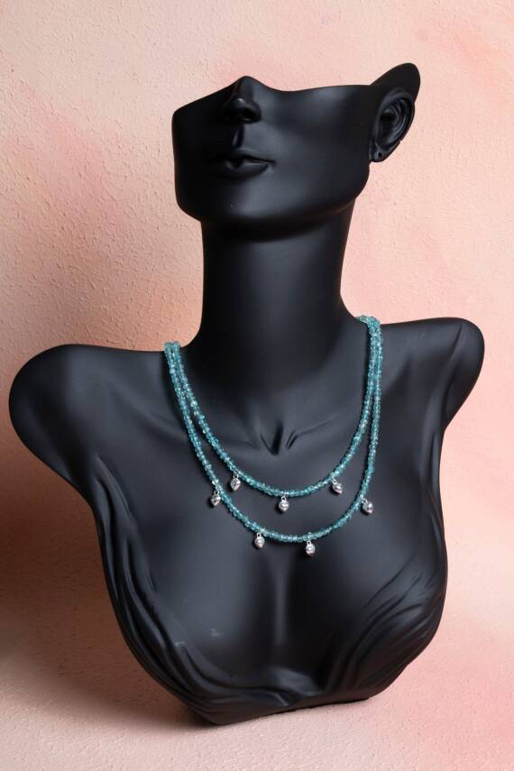 Sertifikalı Mavi Apatit, Kalp Detaylı Gümüş Kapama Doğal Taş Kolye (SK:027) - 2