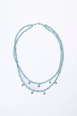 Sertifikalı Mavi Apatit, Kalp Detaylı Gümüş Kapama Doğal Taş Kolye (SK:027) - 3