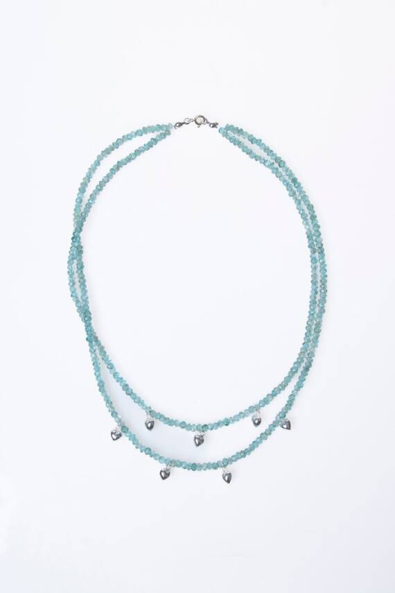 Sertifikalı Mavi Apatit, Kalp Detaylı Gümüş Kapama Doğal Taş Kolye (SK:027) - 3