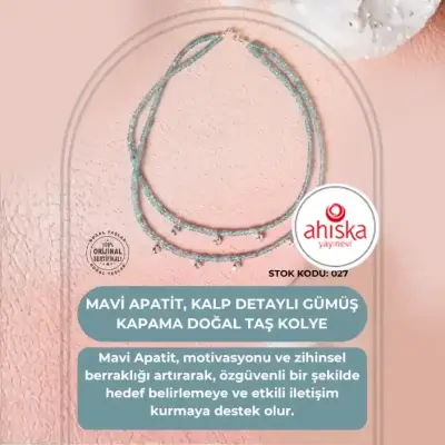 Sertifikalı Mavi Apatit, Kalp Detaylı Gümüş Kapama Doğal Taş Kolye (SK027) - Doğal Taş (1)