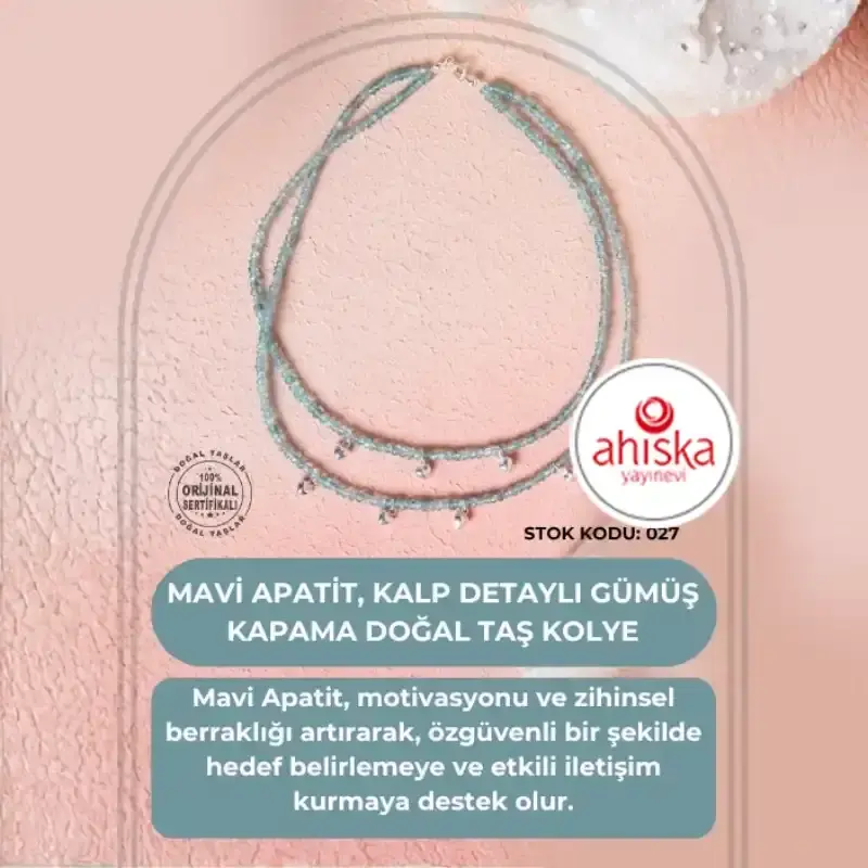 Sertifikalı Mavi Apatit, Kalp Detaylı Gümüş Kapama Doğal Taş Kolye (SK027) - 2