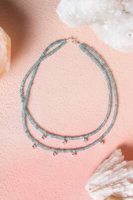 Sertifikalı Mavi Apatit, Kalp Detaylı Gümüş Kapama Doğal Taş Kolye (SK:027) - Osmanlı Doğal Taş