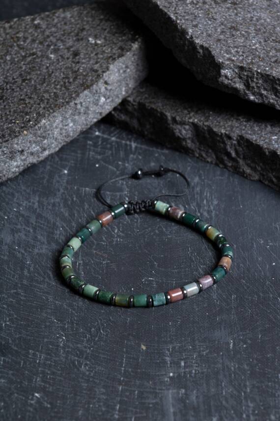 Sertifikalı Mint Akik Doğal Taş Makrome Bileklik (SK:207) - 2