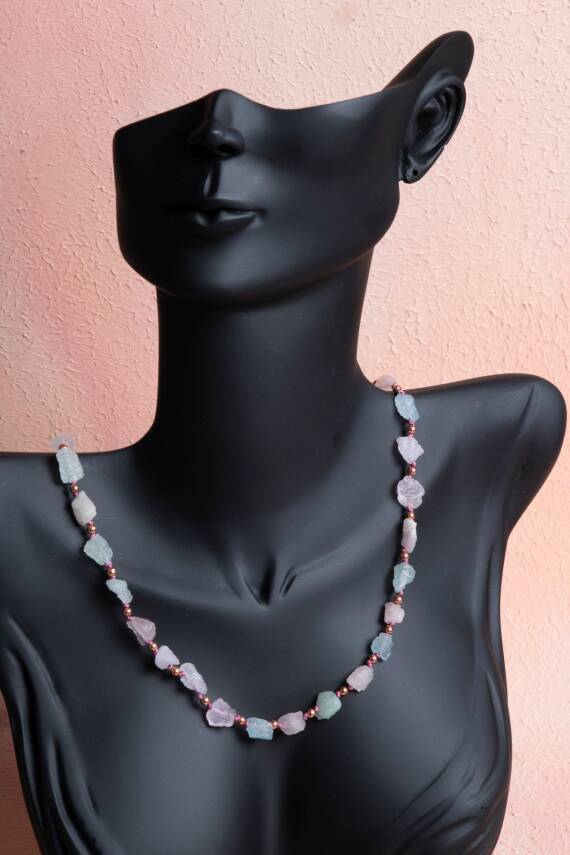 Sertifikalı Morganit Doğal Taş Makrome Kolye (SK:092) - 3