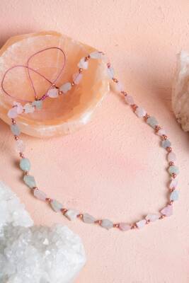 Sertifikalı Morganit Doğal Taş Makrome Kolye (SK:092) - Osmanlı Doğal Taş