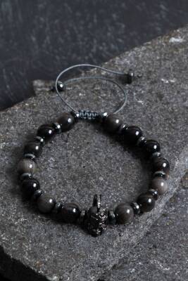 Sertifikalı Obsidyen Doğal Taş Makrome Bileklik - Osmanlı Doğaltaş