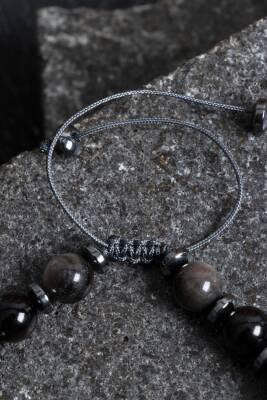 Sertifikalı Obsidyen Doğal Taş Makrome Bileklik - 2