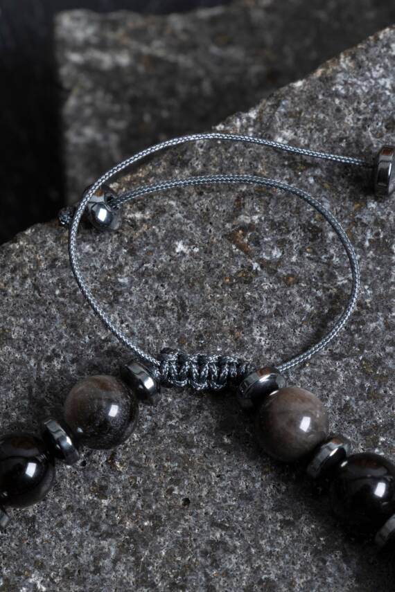 Sertifikalı Obsidyen Doğal Taş Makrome Bileklik - 2
