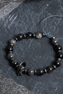 Sertifikalı Obsidyen Doğal Taş Makrome Bileklik - 4