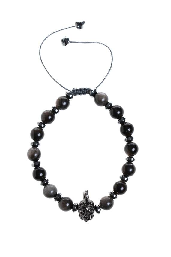 Sertifikalı Obsidyen Doğal Taş Makrome Bileklik - 5