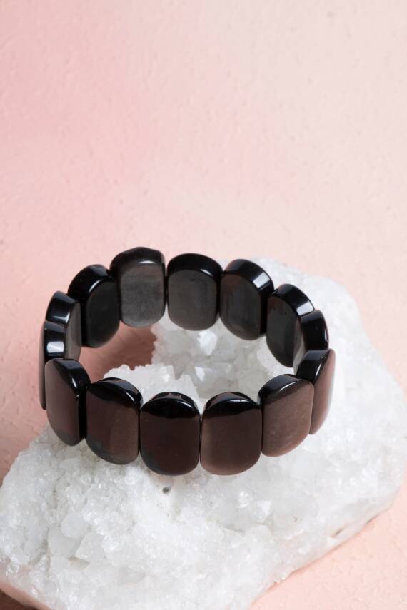 Sertifikalı Obsidyen Geniş Kesim Doğal Taş Bileklik - 1