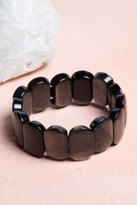 Sertifikalı Obsidyen Geniş Kesim Doğal Taş Bileklik - 4