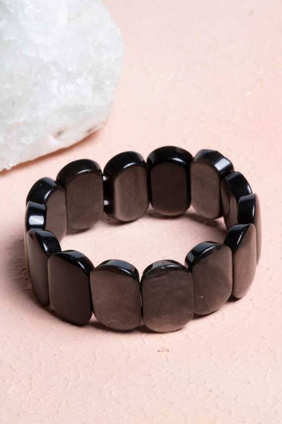 Sertifikalı Obsidyen Geniş Kesim Doğal Taş Bileklik - 4