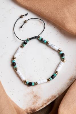 Sertifikalı Obsidyen, Havlit, Turkuaz Doğal Taş Makrome Bileklik - 3