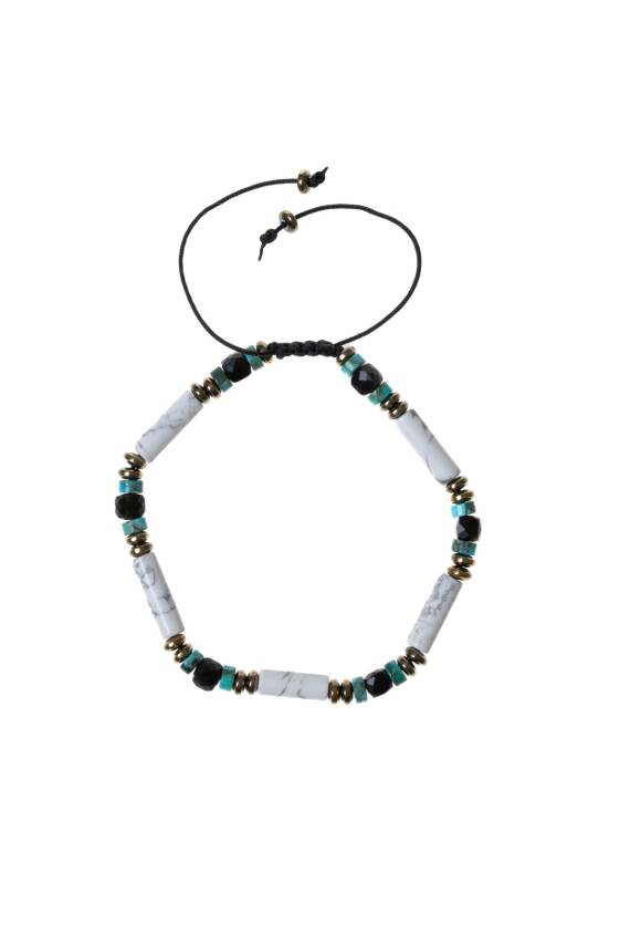 Sertifikalı Obsidyen, Havlit, Turkuaz Doğal Taş Makrome Bileklik - 5